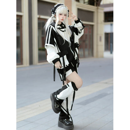 [Winged Light Gear] Original Decora Kei Anime-style Coat Set - Black and White Otaku Fashion