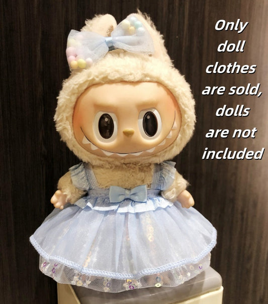Labubu Clothes 17cm-💙baby blue~🩵-Blue Sequin Dress
