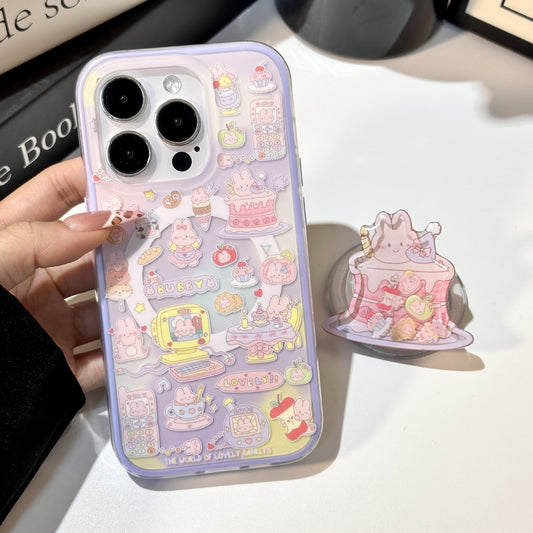 Bunny on Cake Illustration Phone Case + Glitter Sand Wobble Phone Stand