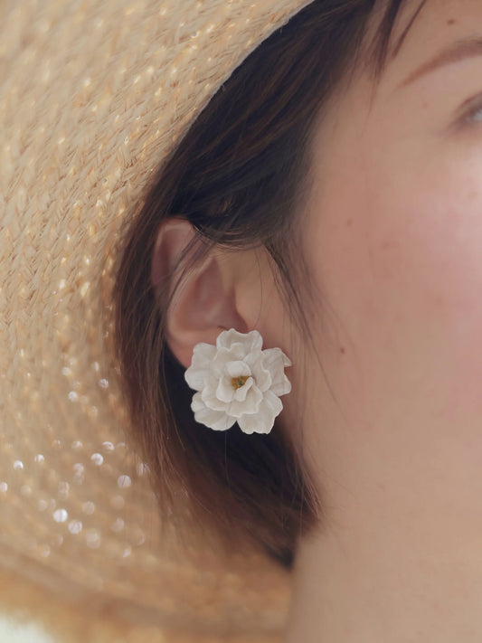 Camellia | Moonlight White Handmade Polymer Clay Earrings