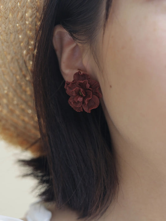 Camellia | Wine Red Handmade Polymer Clay Earrings