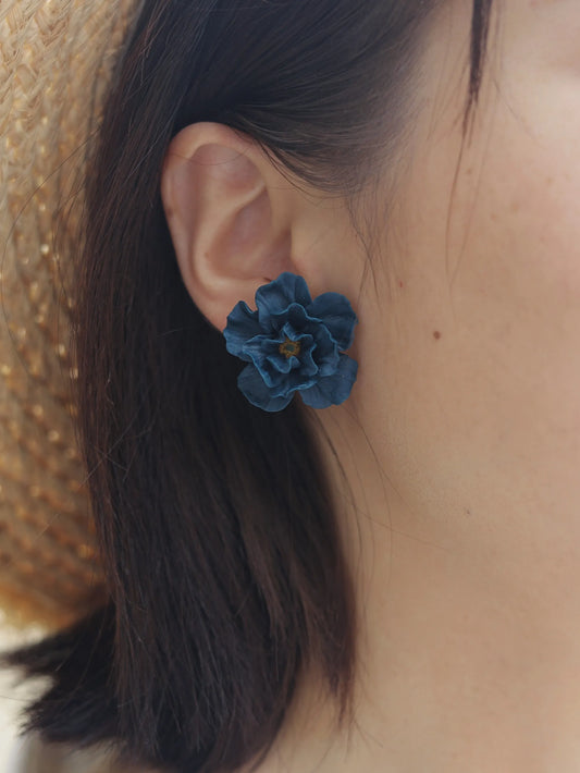 Camellia | Deep Sea Blue Handmade Polymer Clay Earrings