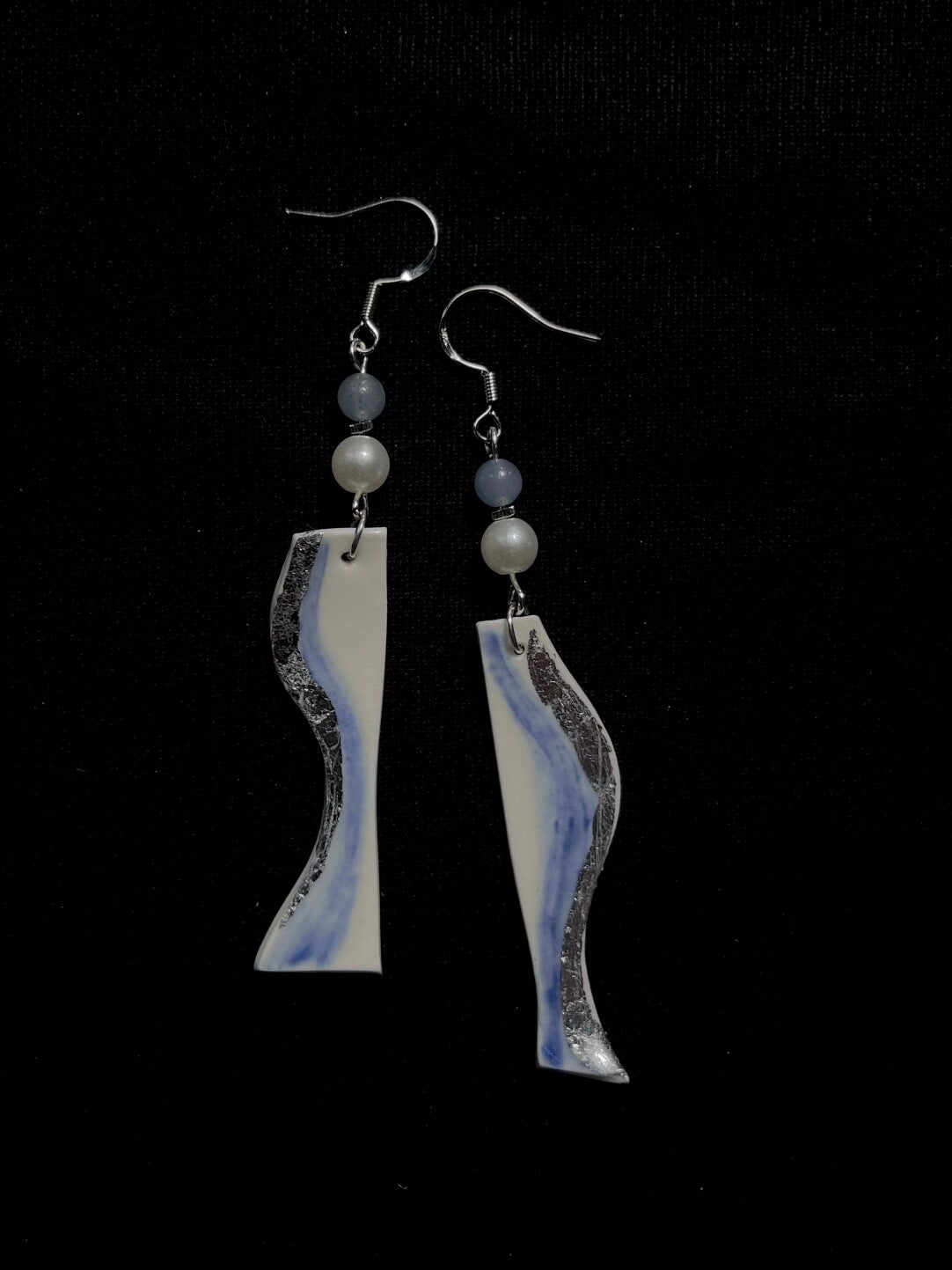 Chalice Fragment Earrings - Paired Blue & White Curves
