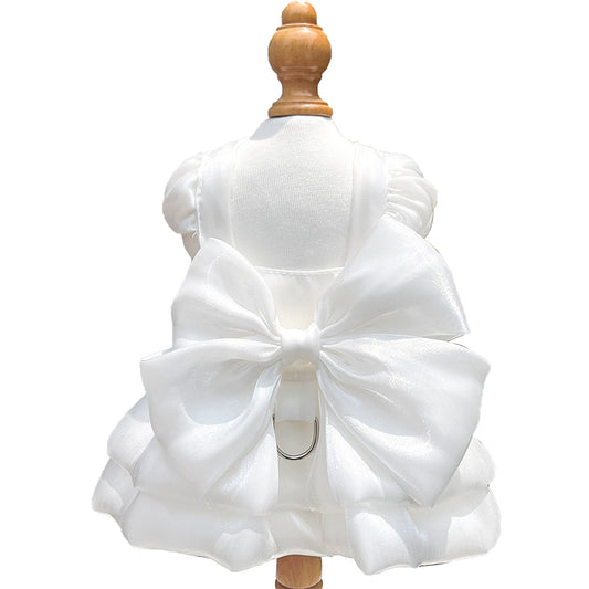 Dog and Cat Bow Dress Gown-White