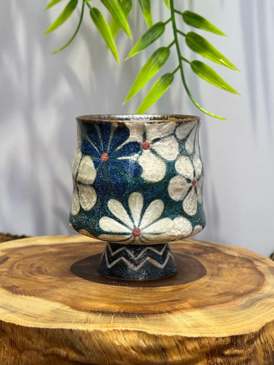 Hand-Painted Ceramic | Floral Creative Stem Cup | High-Temperature Mineral Glaze