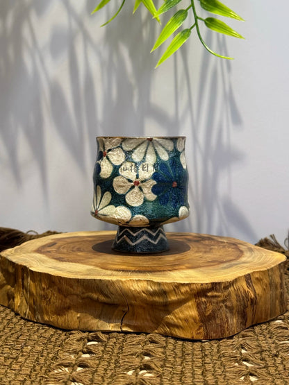 Hand-Painted Ceramic | Floral Creative Stem Cup | High-Temperature Mineral Glaze