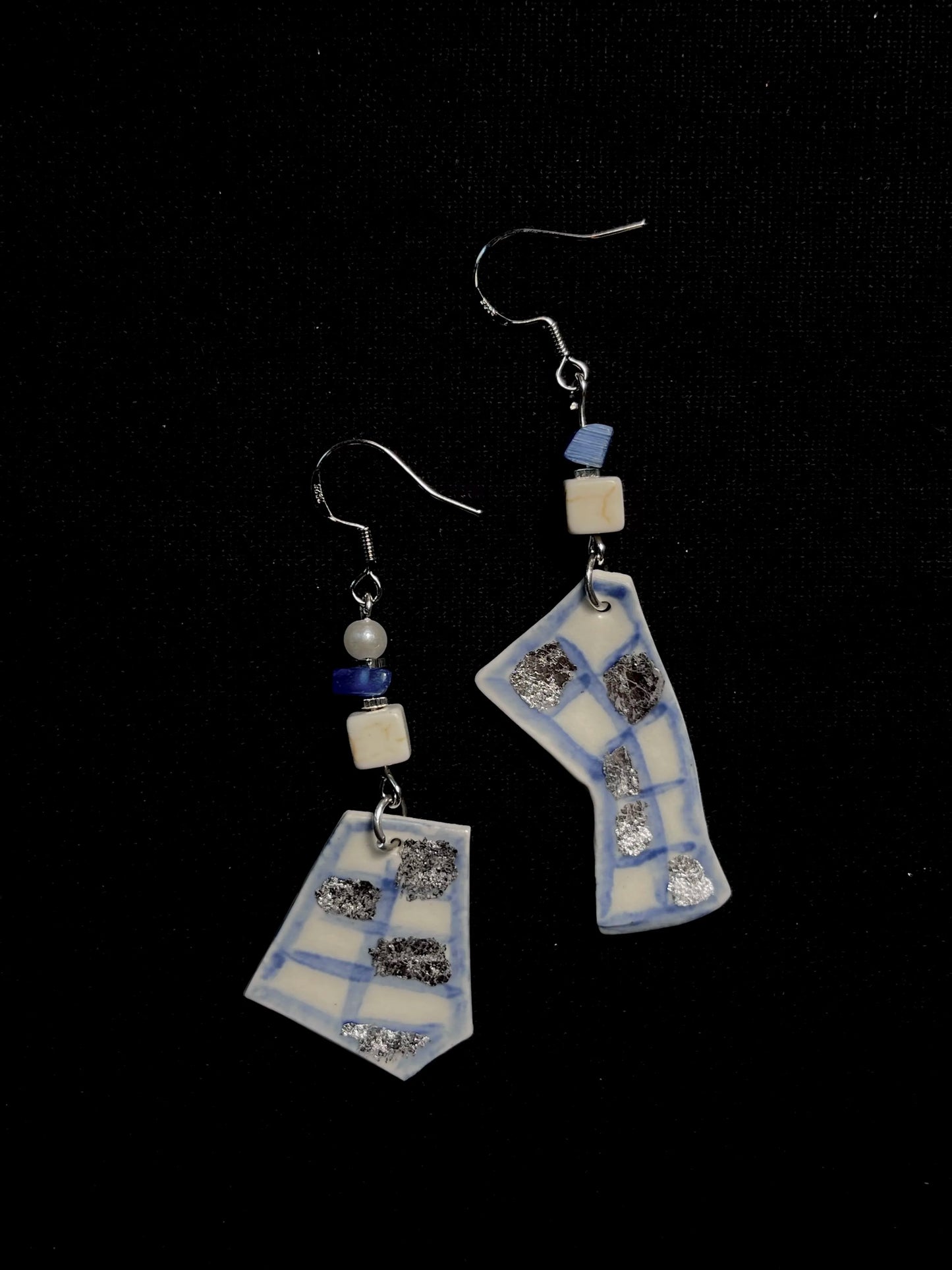 Fragment Grid Earrings - Asymmetric Blue Lattice