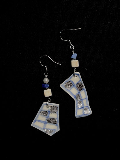 Fragment Grid Earrings - Asymmetric Blue Lattice