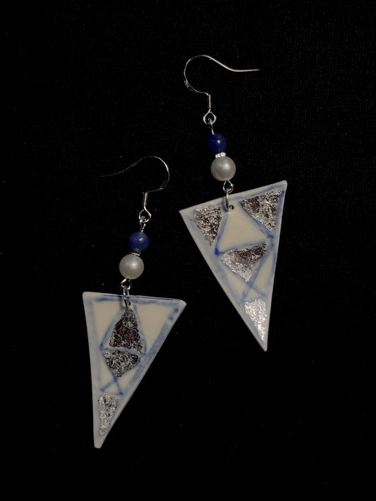 Geometric Frost Earrings - Blue & White Triangular Lattice