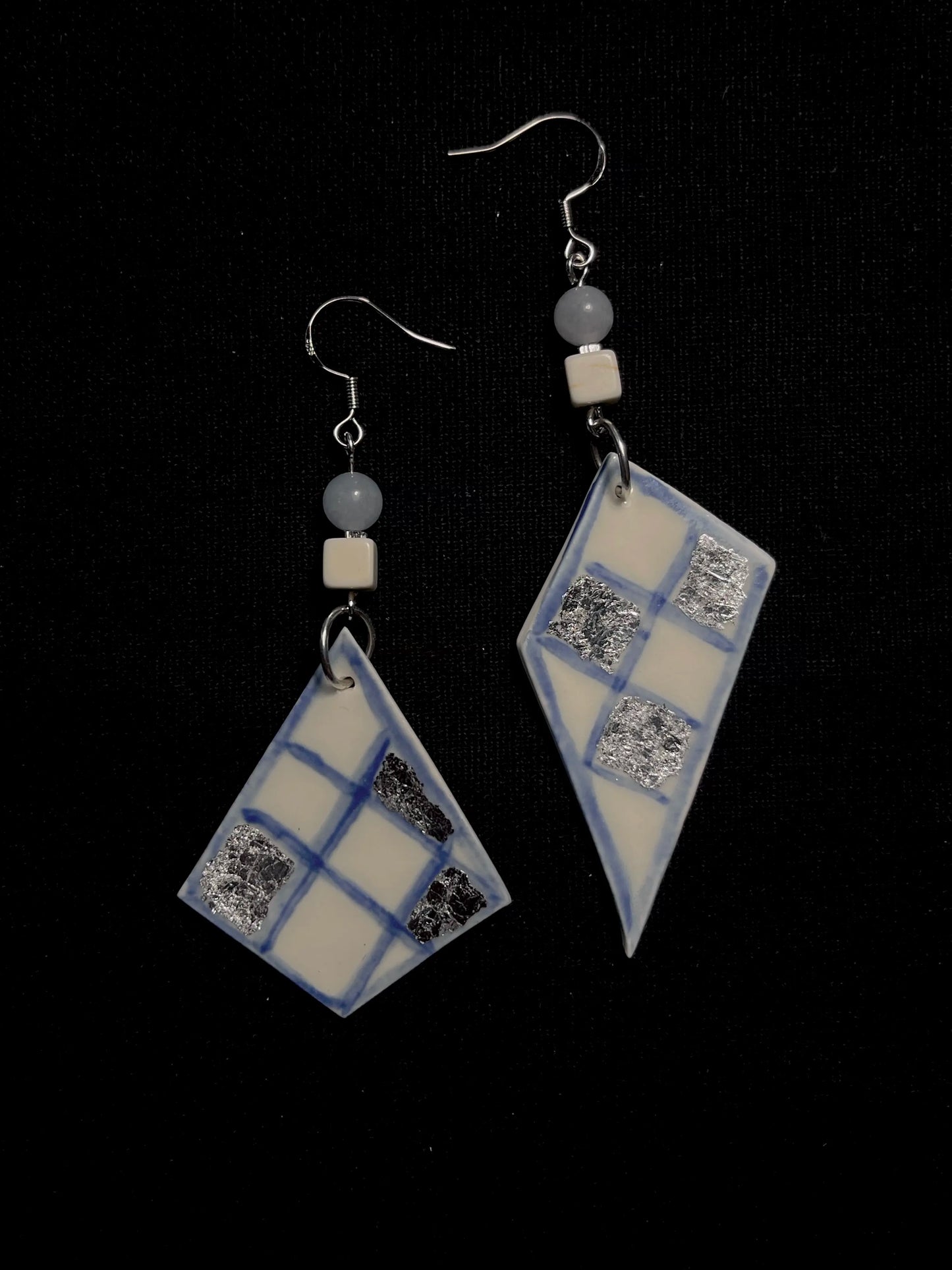 Geometric Trace Earrings - Deconstructed Blue Grid