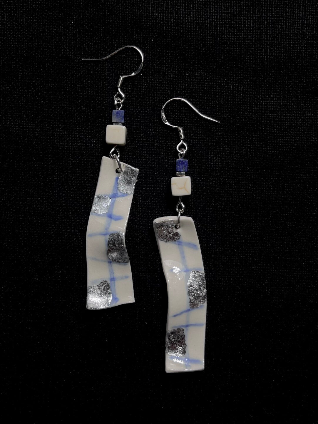 Grid Sketch Earrings - Delicate Blue on White