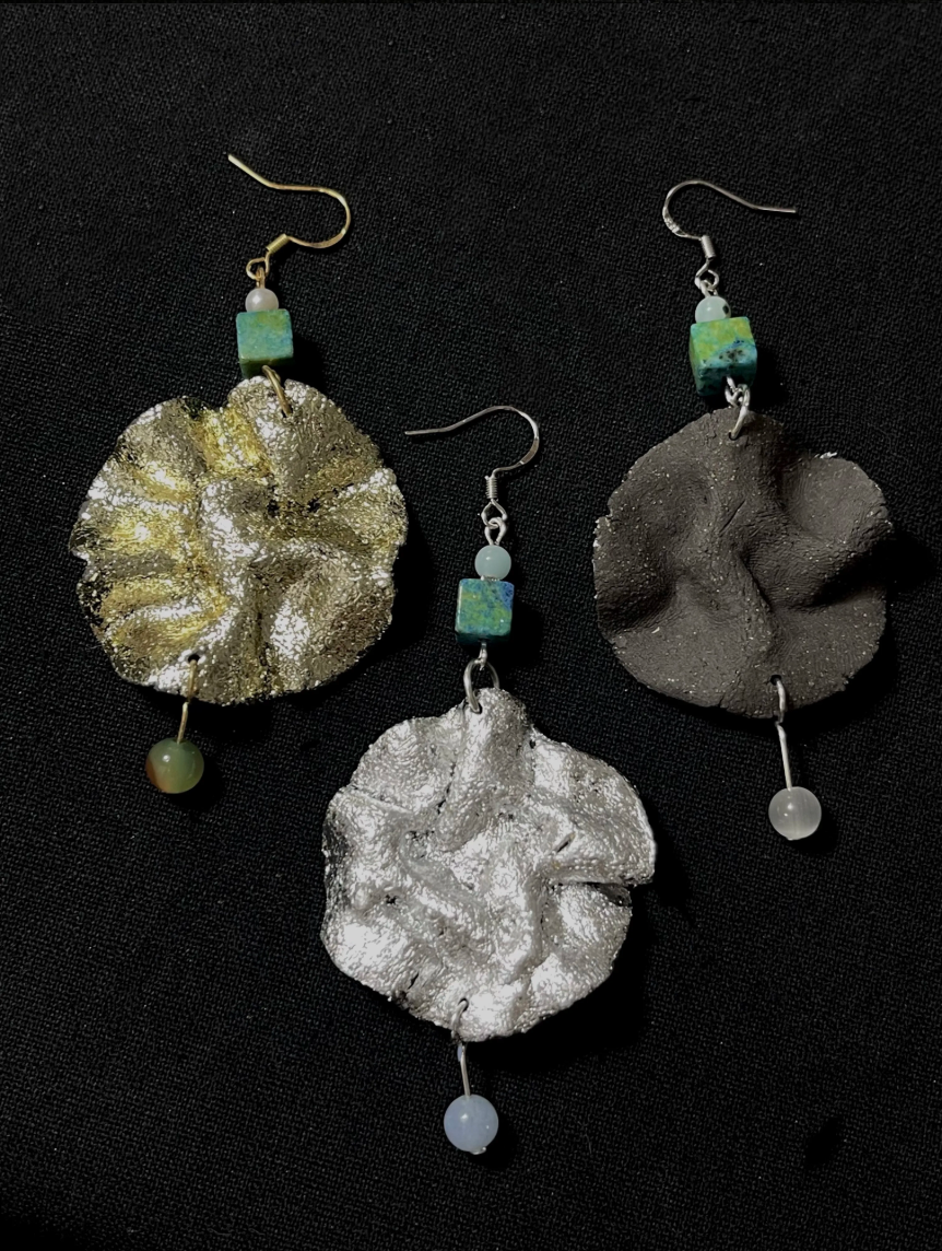 Lotus Leaf Earrings - Gilded Canvas on Hand-Painted Ceramic