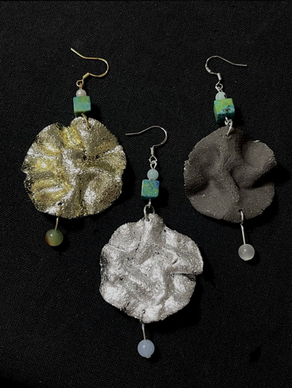 Lotus Leaf Earrings - Gilded Canvas on Hand-Painted Ceramic