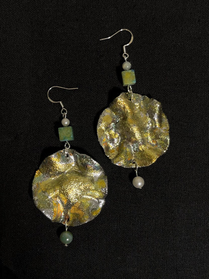 Lotus Leaf Earrings - Gilded Canvas on Hand-Painted Ceramic