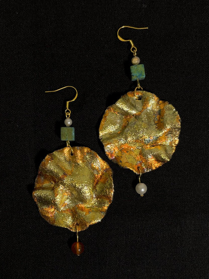 Lotus Leaf Earrings - Gilded Canvas on Hand-Painted Ceramic