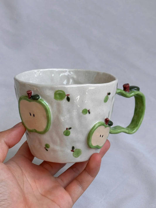 Fresh Green Apple Coffee Cup - Handmade Stoneware Mug