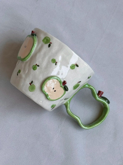 Fresh Green Apple Coffee Cup - Handmade Stoneware Mug