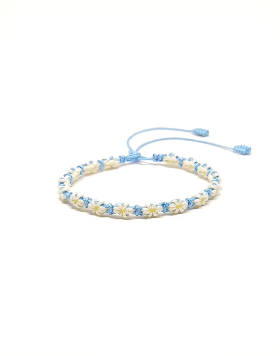 Handmade Blue Bracelet with White Flowers