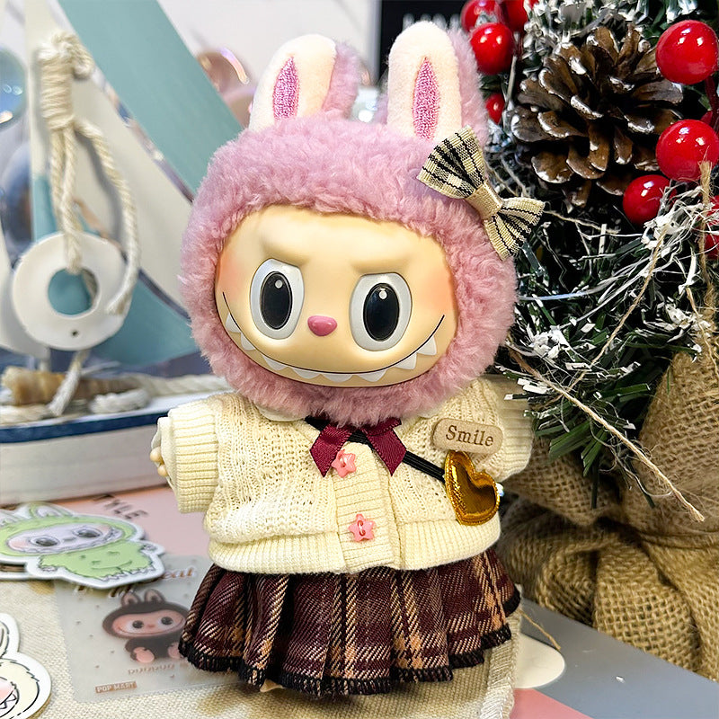 Labubu JK Uniform Set 17cm (Hair Accessory + Sweater + Shirt + Pleated Skirt + Crossbody Bag)