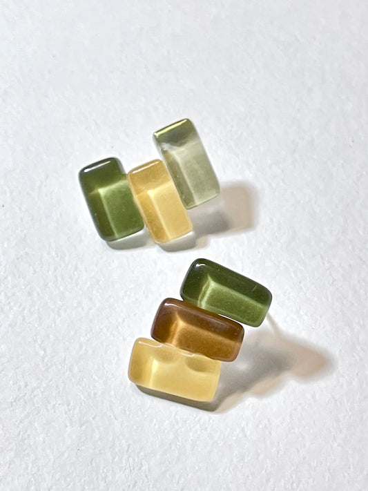 Jelly Glass Earrings - Autumn Meadow Green, Yellow & Brown