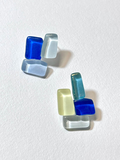 Jelly Glass Earrings - Ocean Depths Blue & Green
