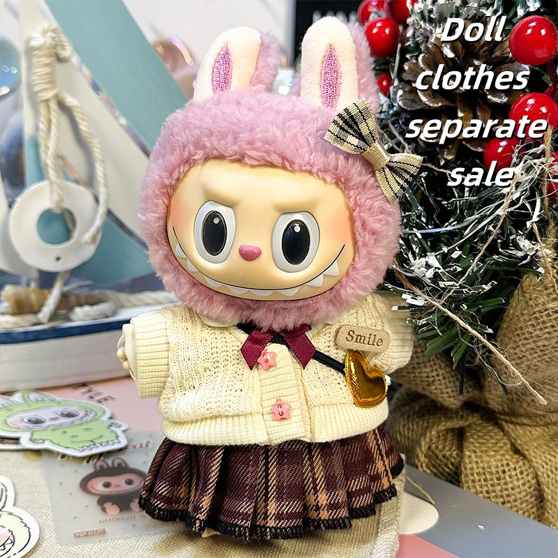 Labubu JK Uniform Set 17cm (Hair Accessory + Sweater + Shirt + Pleated Skirt + Crossbody Bag)
