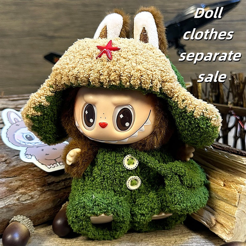 Labubu Clothes 17cm-Military Style (Fur Hat + Overalls + Crossbody Bag)