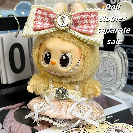 Labubu Clothes 17cm-Pink Parisian Outfit (Headpiece + Sundress)