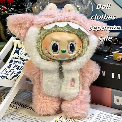 Labubu Clothes 17cm-Pink Shark Knit Set (Zipper Hoodie + Pants)