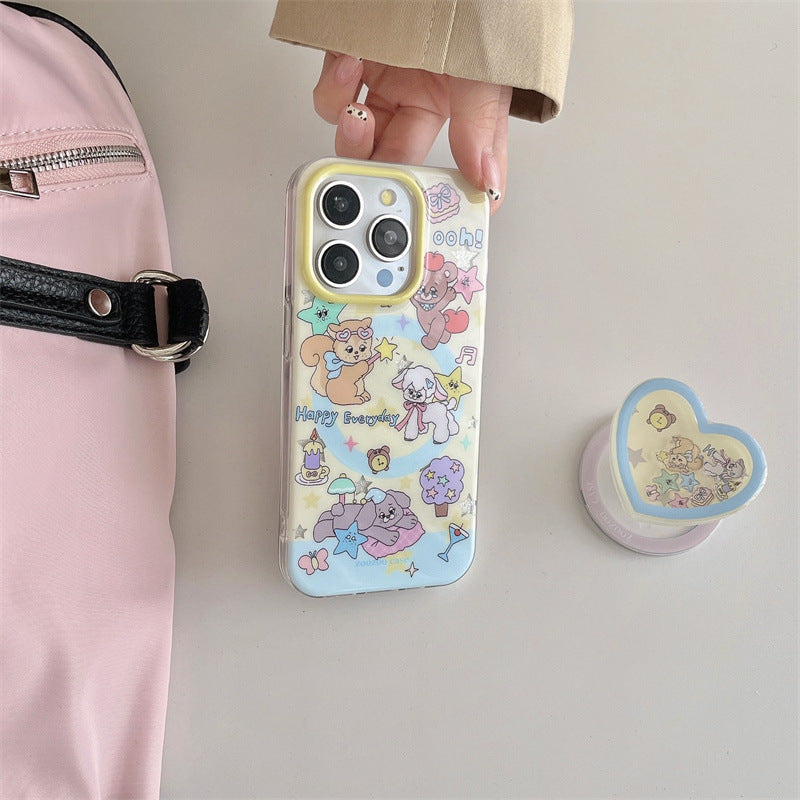 Magnetic Star, Dog, and Bear Pattern Phone Case with Wobble Stand