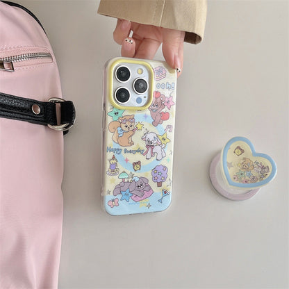 Magnetic Star, Dog, and Bear Pattern Phone Case with Wobble Stand
