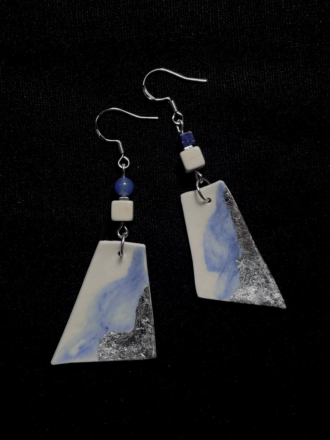 Mountain Silhouette Earrings - Structured Blue & White Trapezoid
