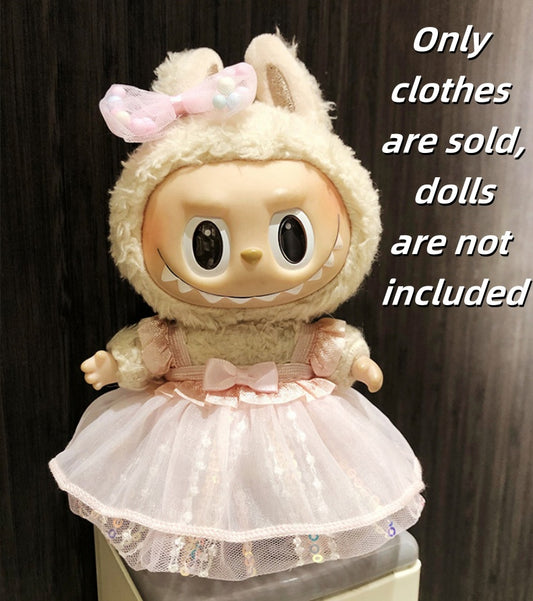 Labubu Clothes 17cm-Pink Sequined Tulle Dress