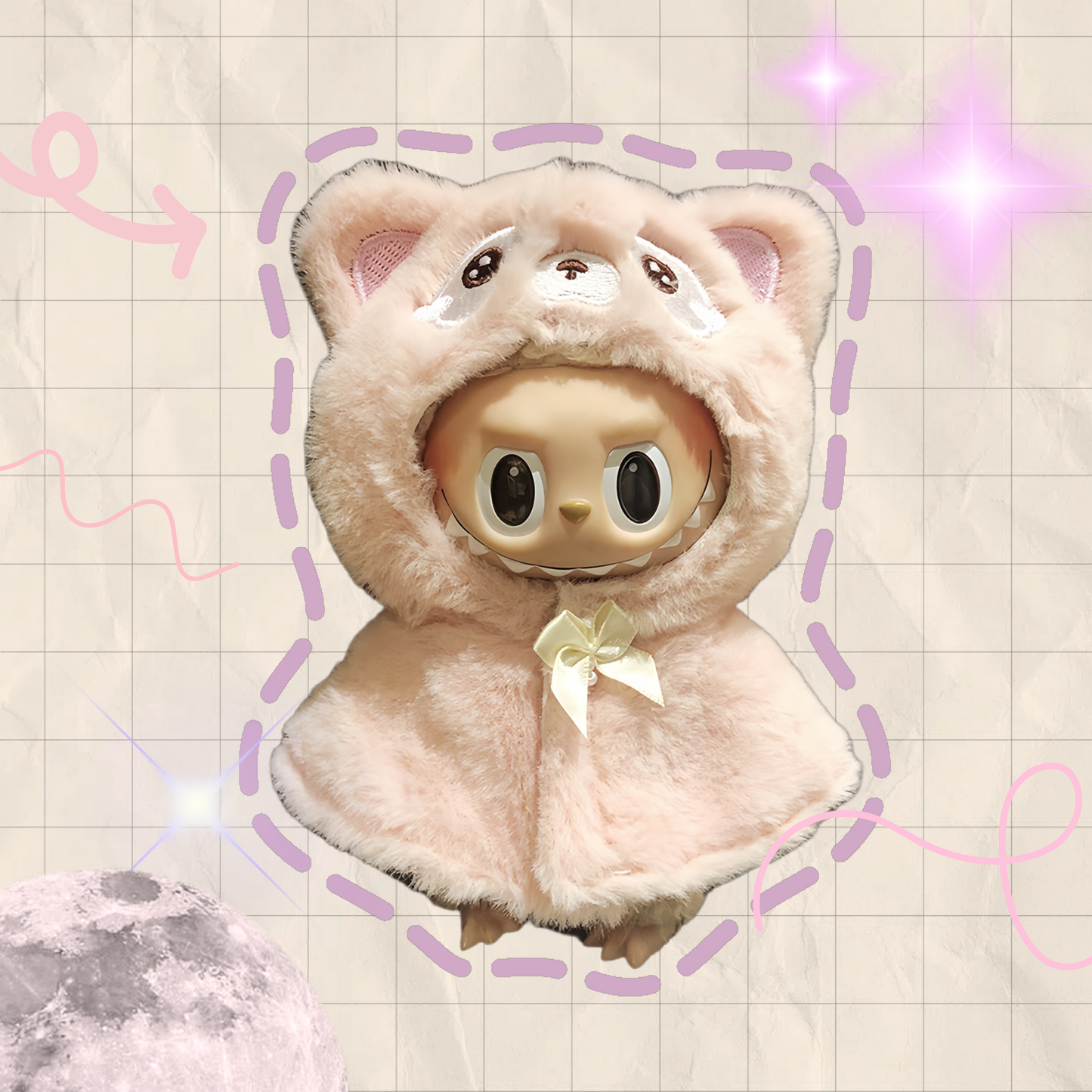 Labubu Clothes 17cm-Pink Bear Cape