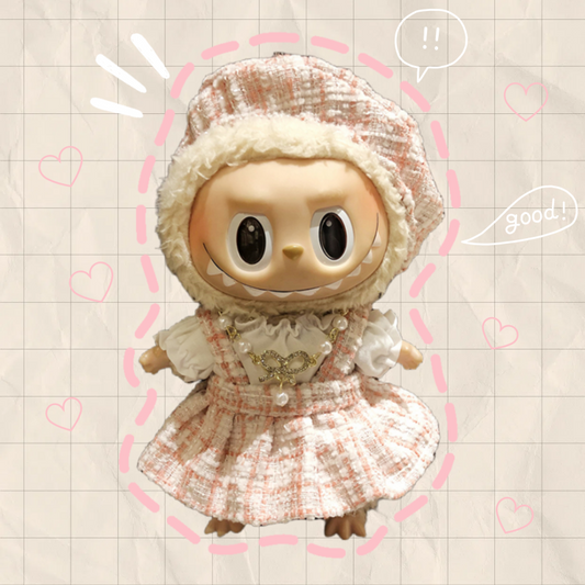 Labubu Clothes 17cm-Pink Chanel-style Dress