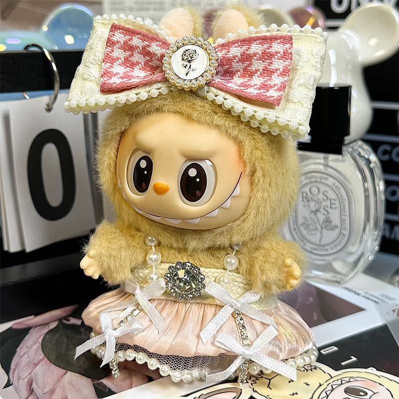 Labubu Clothes 17cm-Pink Parisian Outfit (Headpiece + Sundress)