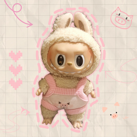 Labubu Clothes 17cm-Pink Pig Overalls