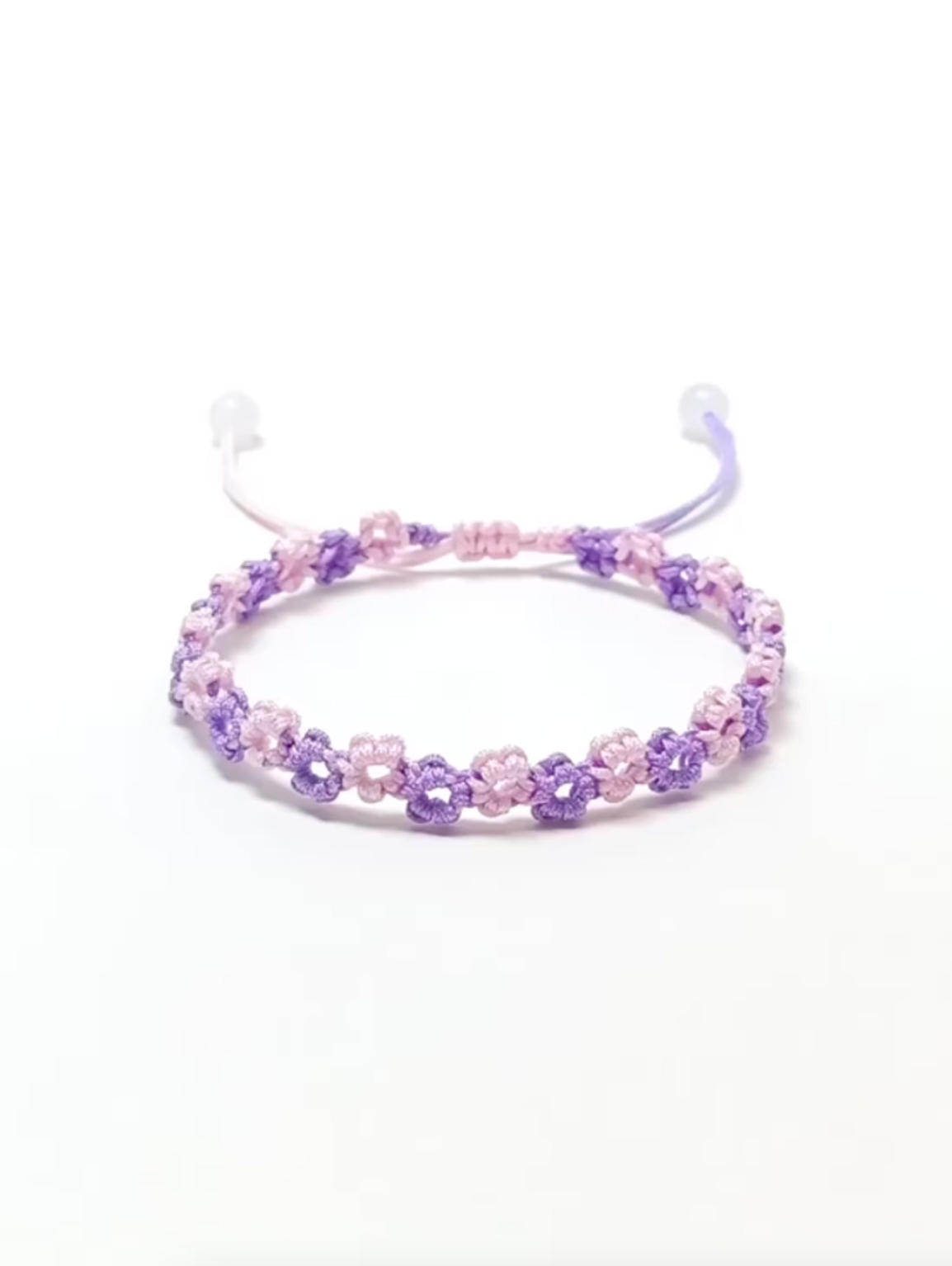 Pink & Purple Floral Bracelet – Handwoven Flower Design