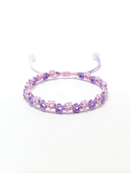 Pink & Purple Floral Bracelet – Handwoven Flower Design