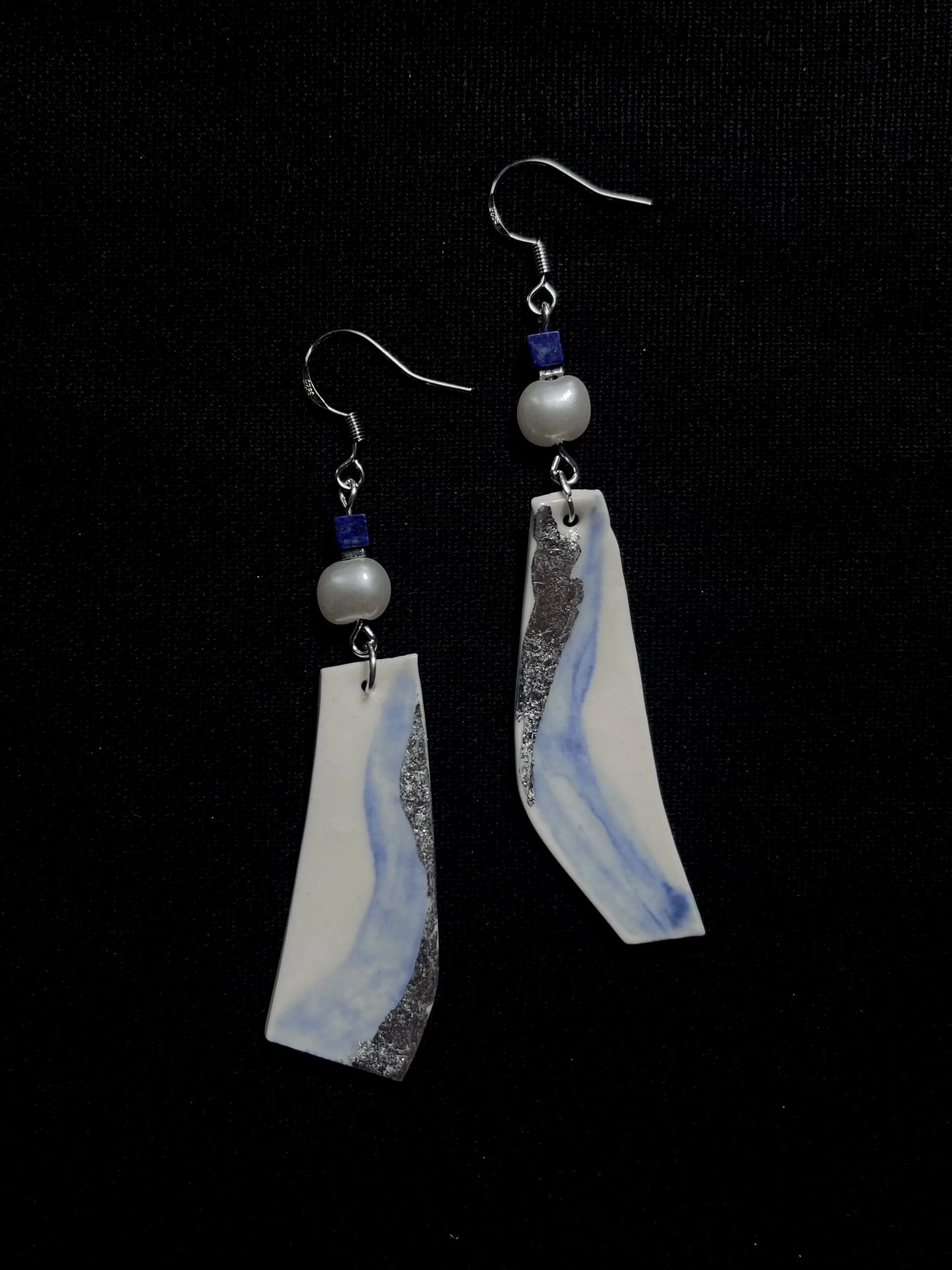 Riverbed Earrings - Flowing Blue on Curved Ceramic