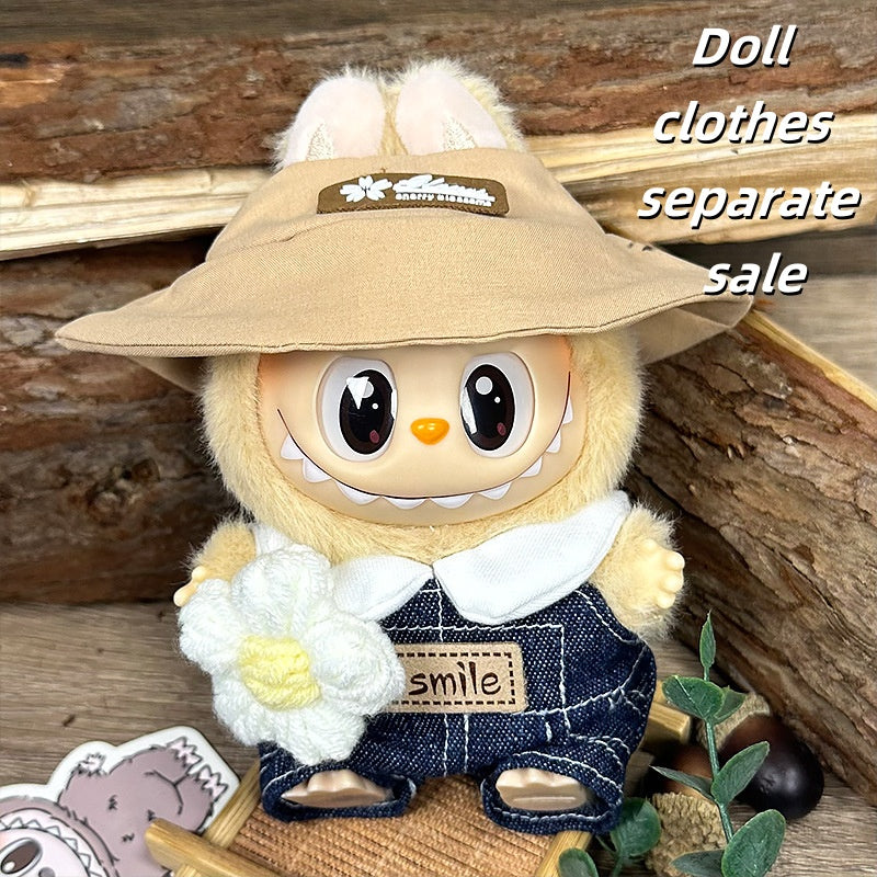 Labubu Clothes 17cm -Spring Festival Outfit Set (Hat + T-shirt + Overalls + Brooch)