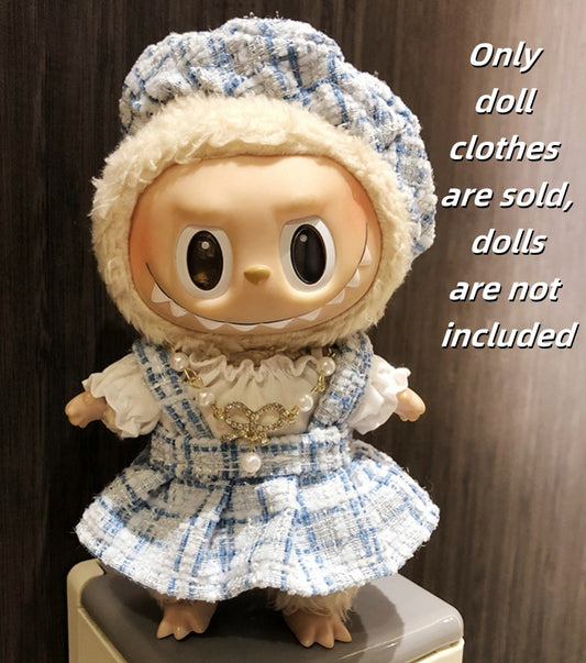 Labubu Clothes 17cm-💙baby blue~🩵-Blue Chanel-style Dress