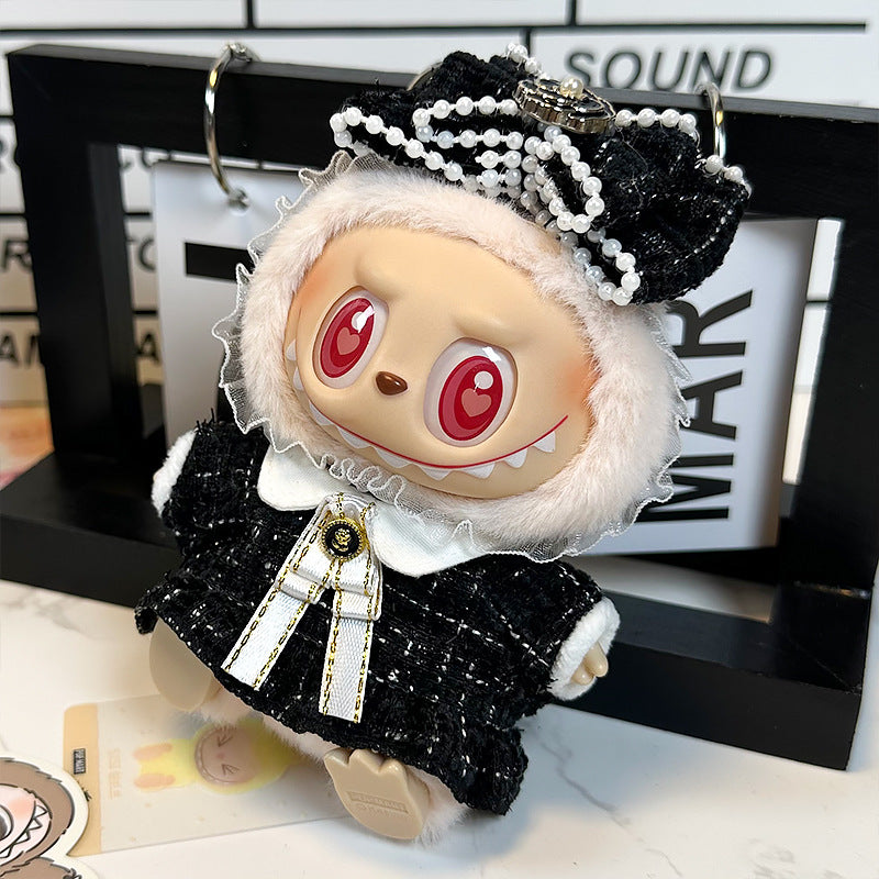 Labubu Clothes 17cm-Noir Chanel Style (Headpiece + Dress + Bow Tie)