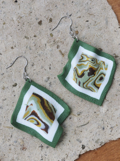 Handmade Olive Green Clay Earrings - Unique Artisan Jewelry Gift