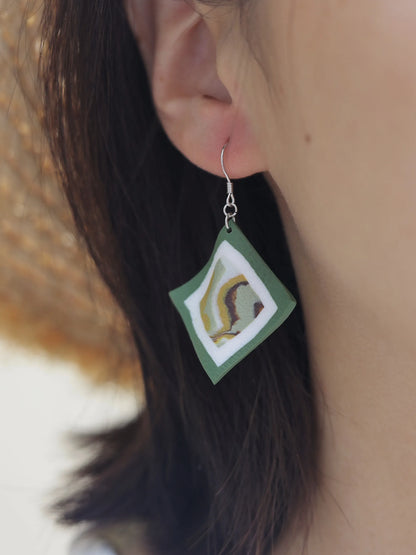 Handmade Olive Green Clay Earrings - Unique Artisan Jewelry Gift