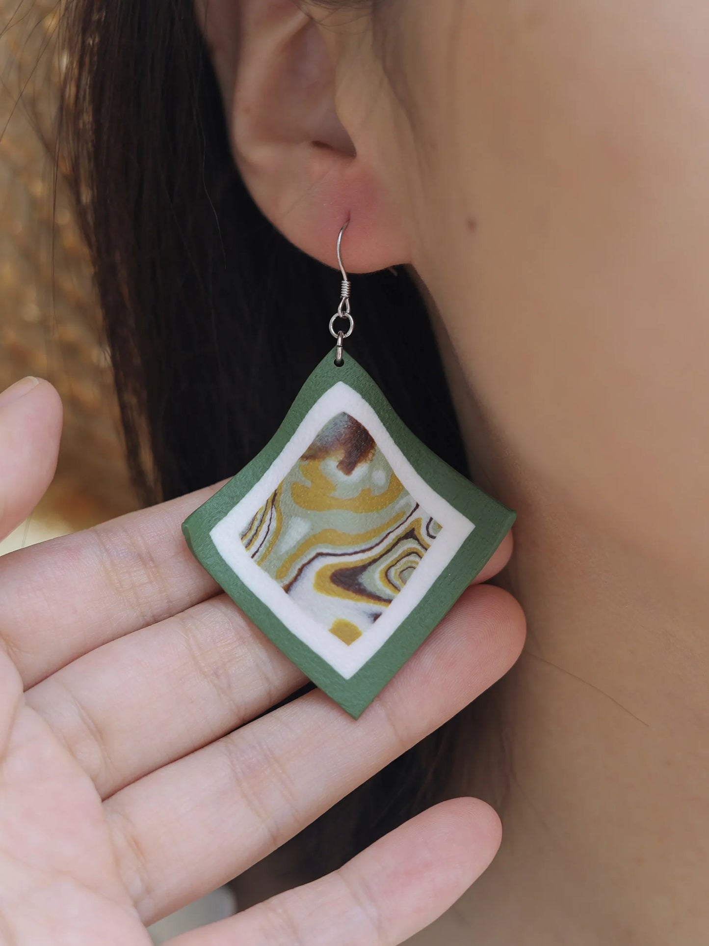 Handmade Olive Green Clay Earrings - Unique Artisan Jewelry Gift