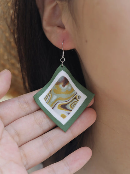 Handmade Olive Green Clay Earrings - Unique Artisan Jewelry Gift
