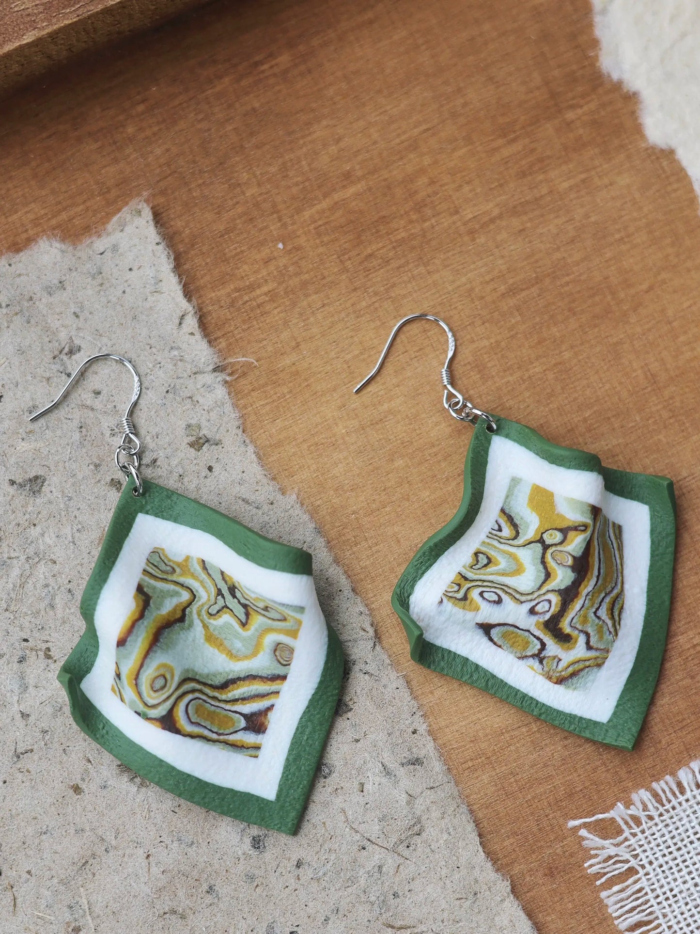 Handmade Olive Green Clay Earrings - Unique Artisan Jewelry Gift