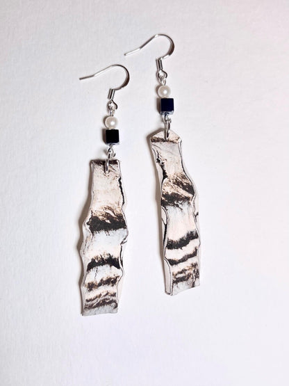 Stone Blade Ceramic Earrings - Black White Wasteland Silhouette