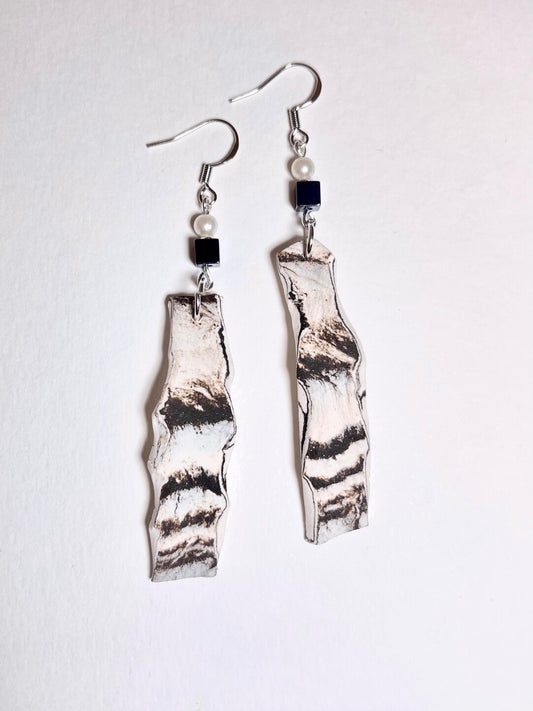 Stone Blade Ceramic Earrings - Black White Wasteland Silhouette